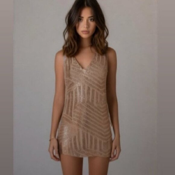 Rose gold Sequin sleeveless A-line mini dress size small - Picture 2 of 10